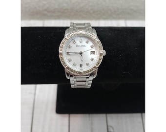 Ladies Bulova Mother of Pearl and Diamond Watch, Preowned,  Untested 24 Diamonds