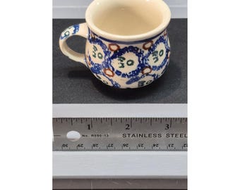 Polish Pottery Espresso Cup Hand Painted Blue Floral Stoneware Mini Mug 58