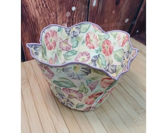 Longaberger Floral Basket Liner Morning Glory Scalloped Edge Purple Pink Green
