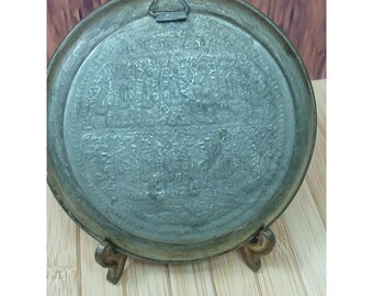 Vintage Hand Hammered Plate Metal Relief Wall Hanging 5.5 Inch Tinned