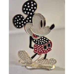 Vintage Disney Mickey Mouse Earring Holder Gold Tone Enamel Jewelry Display image 1