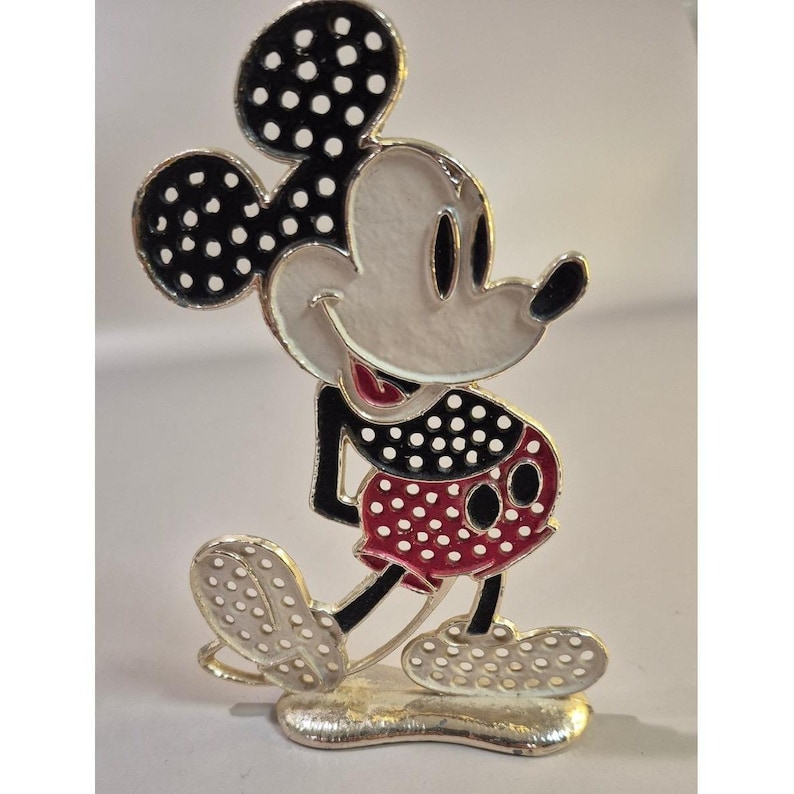 Vintage Disney Mickey Mouse Earring Holder Gold Tone Enamel Jewelry Display image 1