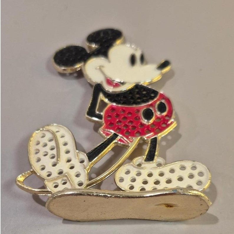 Vintage Disney Mickey Mouse Earring Holder Gold Tone Enamel Jewelry Display image 2