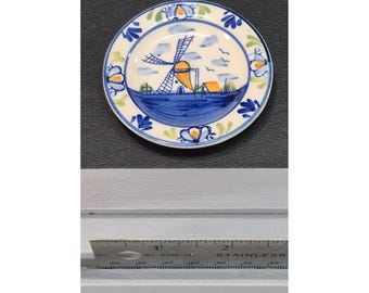 Delft Blue Handpainted Holland Miniature Plate Windmill Scene 2.5 Inch Small