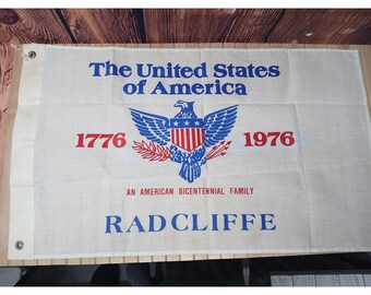 Vintage 1976 American Bicentennial Radcliffe Family Flag Banner 23x14 Patriot