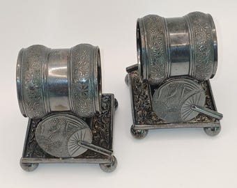 Antique Victorian Silverplated Meridan B. Company Figural Napkin Rings #208 - Set of 2 circa 1800&#39;s, Hummingbirds #meridanbcompany