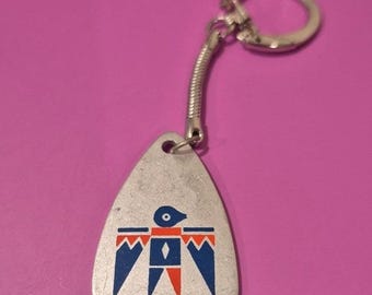 Vintage Zuni New Mexico Thunderbird Souvenir Keychain Silver Tone Metal Ring