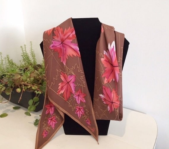 Vintage Vera Neumann Scarf, Pink and Brown maple l