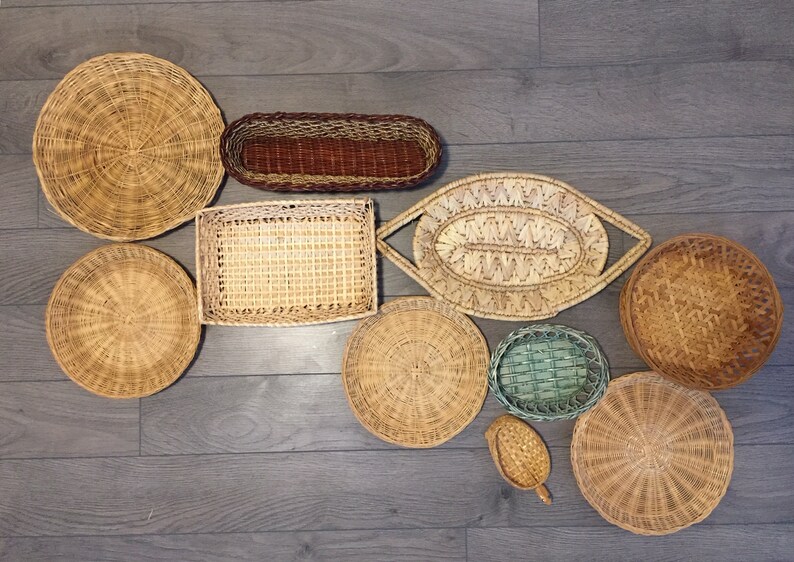Wicker Wall Decor Basket 10 Hanging Vtg Baskets Natural Bohemian Boho Art