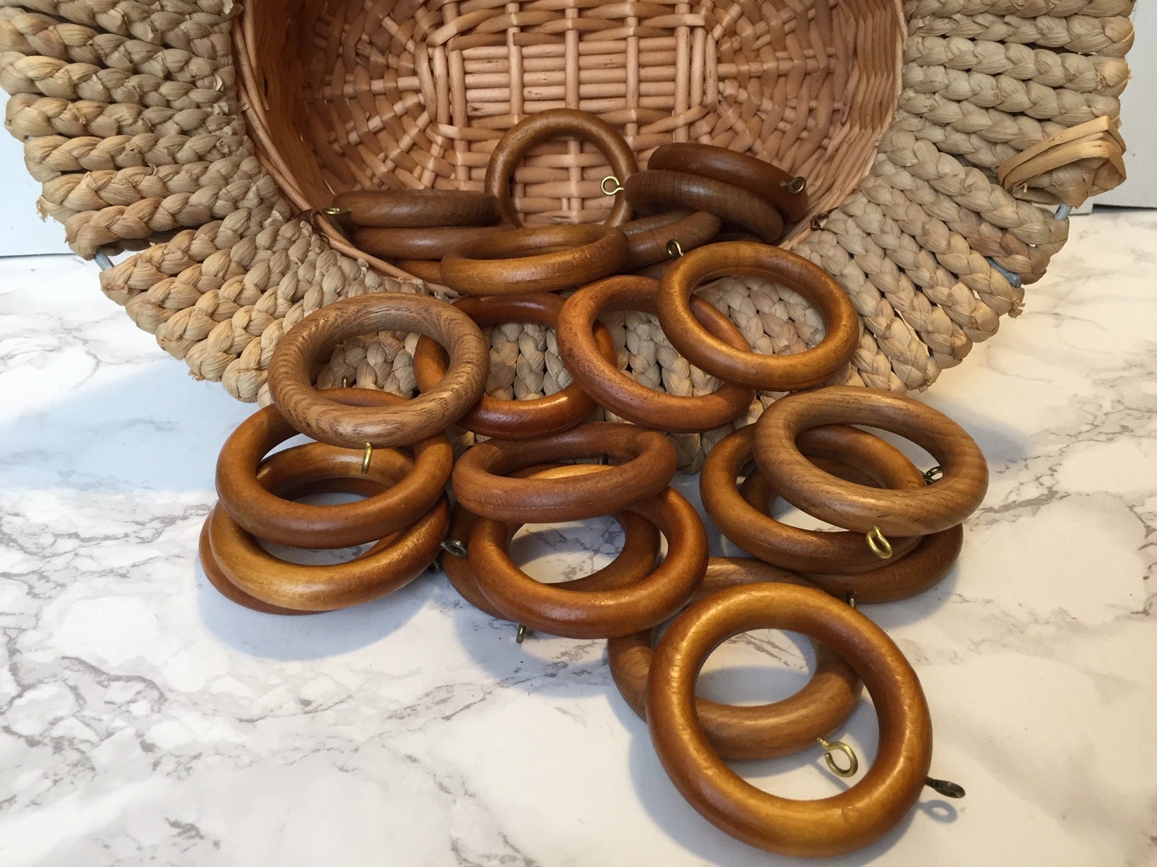 Wood Curtain Rings Vintage Lot Of 24 Wooden Curtain Etsy