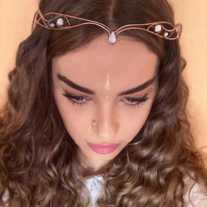 Copper, Moon Stone Crystal Elf Fairy Elven Crown Tiara Wedding Bridal Festival Circlet Handmade WireWrap Hairpiece Gift Halloween Christmas