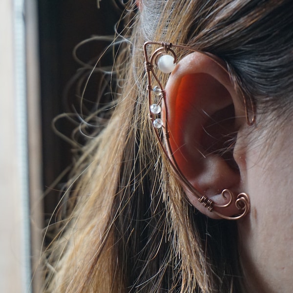 Selenite & Copper Elf Ear Cuffs