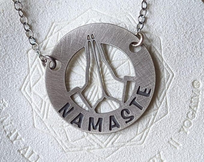 Namaste Yoga Necklace, Gold or Silver Plated, Sanskrit Jewelry