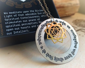 Gayatri Mantra Necklace, Sanskrit Yantra, Silver Plated