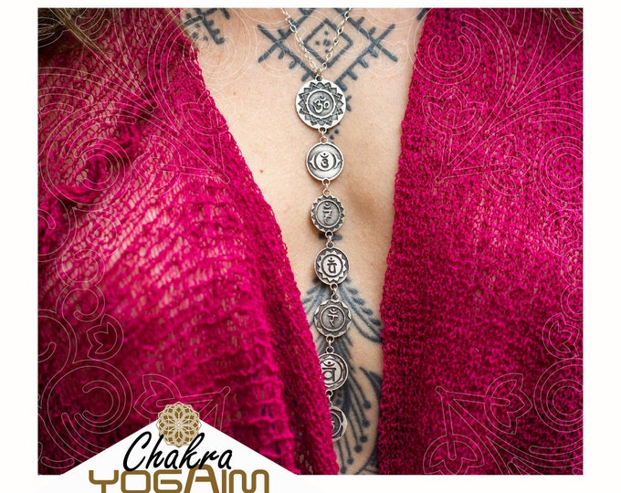 Dainty Chakra Lariat Necklace, Gold or Silver Plated, Yoga Jewelry