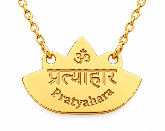 Pratyahara Necklace, Yoga Teacher Gift, Sanskrit Lotus Pendant, Spiritual Jewelry, Meaningful Gift for Yoga Lovers