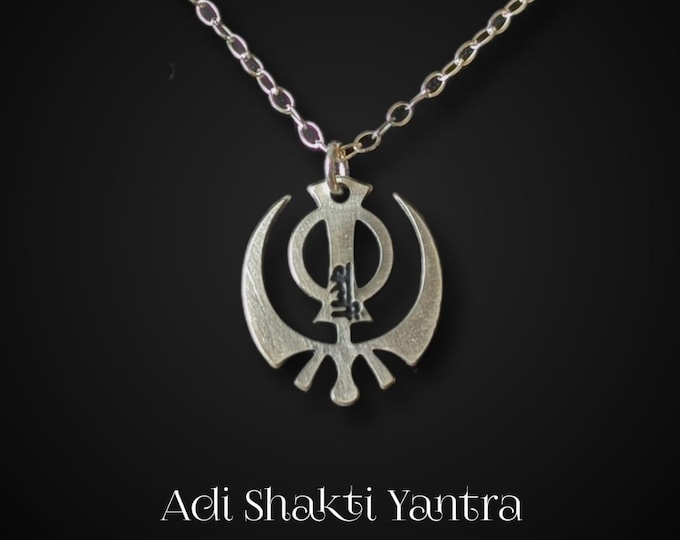 Adi Shakti Yantra Pendant Necklace, Sikh Khanda, Yoga Spiritual Jewelry