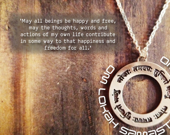 Sanskrit Mantra Silver Plated Necklace, Yoga Jewelry