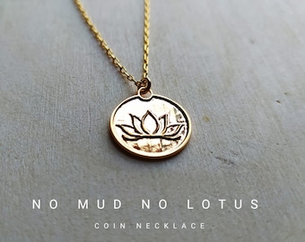 14k Gold Plated Coin Lotus Necklace, Symbol of Enlightenment, Yoga  Necklace, Blooming Flower, Meaningful Necklace, Layered Necklace
