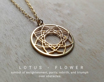 14k Gold Plated Lotus Necklace, Gold Lotus Flower, Yoga Necklace, Blooming Flower, Spiritual Jewelry, Stackable Necklace, Neckless for Woman