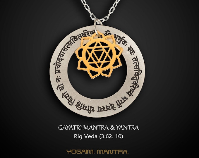 Featured listing image: Gayatri Mantra Necklace, Yoga Necklace, Sanskrit Engraving, Yantra Necklace, Protection Necklace, Statement necklace, Hindu Necklace