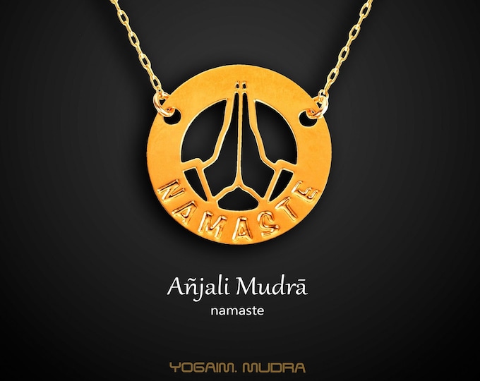 Dainty Namaste Pendant, 24k Gold Anjali Mudra Yoga Necklace