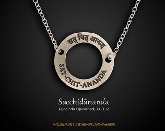 Sat Chit Ananda Pendant, Sterling Silver Yoga Necklace, Vedic Sanskrit