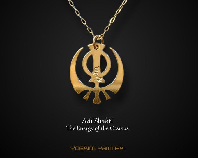 Featured listing image: Khanda Adi Shakti Necklace, Devi Yantra Pendant, Goddess Necklace, Yoga Necklace, Sikhism Symbol, Protection Necklace, Religious Necklace