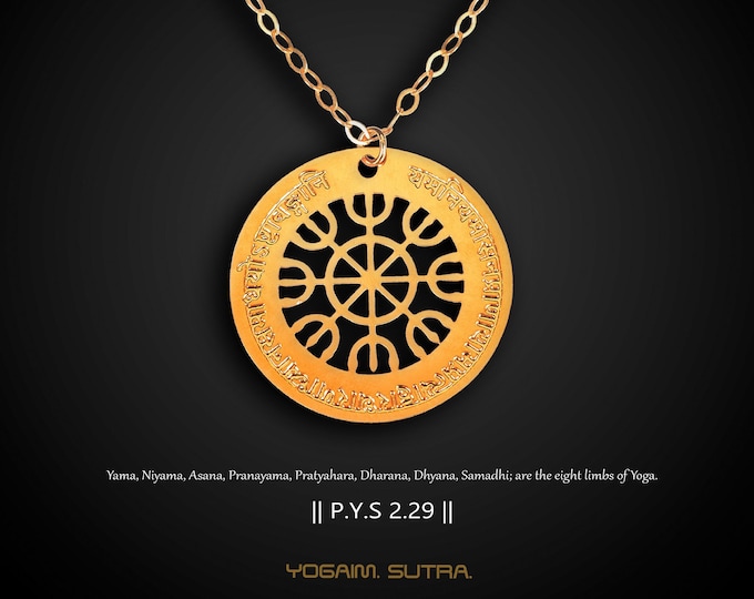 Ashtanga Yoga Necklace, Eight Limbs of Yoga Pendant, Patanjali's Yoga Sutra Yantra Amulet, Yoga Necklace, Sanskrit Engraving Jewelry