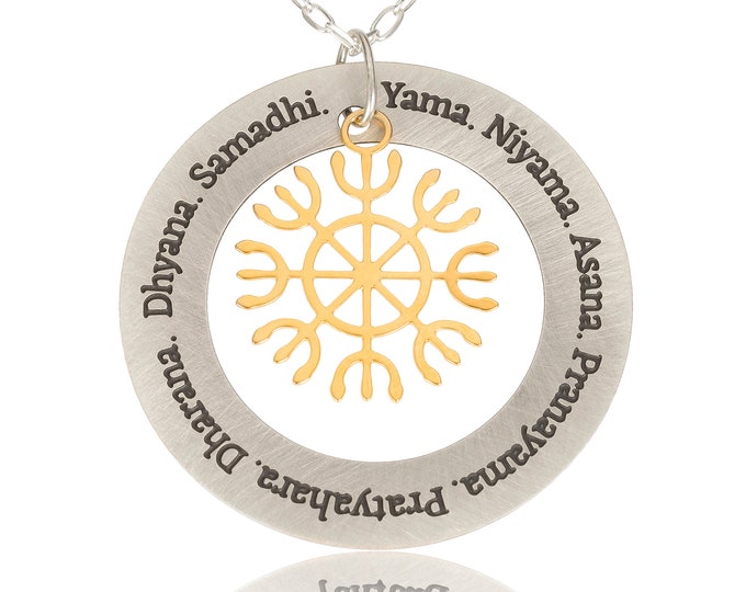 Eight Limbs of Yoga Necklace, Ashtanga Yantra Pendant, Patanjali Yoga Sutra 2.29