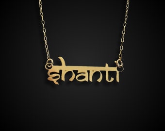 Shanti Sanskrit Necklace, Gold Plated Peace Jewelry