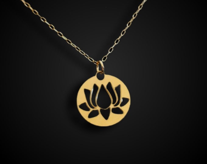 Gold Lotus Coin Necklace, Buddhist Yoga Jewelry