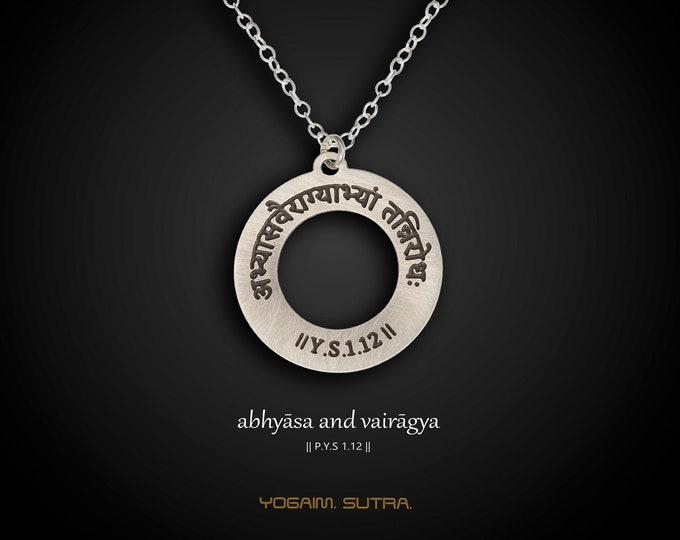 Abhyasa Vairagya Sanskrit Necklace, Yoga Sutra Pendant, Spiritual Jewelry