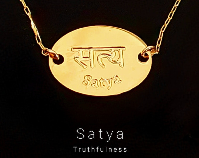 Satya Pendant Necklace, Yoga Jewelry, Gold Plated, Truthfulness Gift