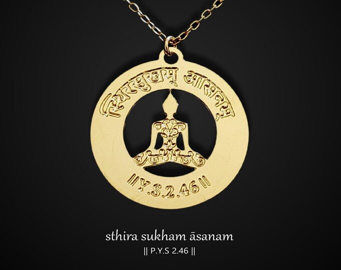 Sthira Sukham Asanam, Patanjali's Yoga Sutra Necklace, Yoga Necklace, Engraved Sanskrit Necklace, Patanjali Yoga Sutra, Unisex Yoga Gift