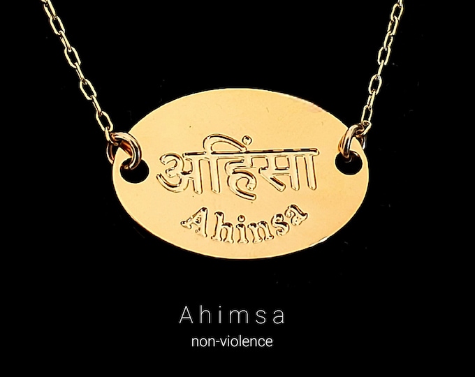 Ahimsa Sanskrit Pendant Necklace, Yoga Jewelry