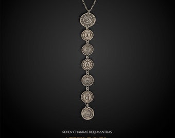 Collar con siete chakras y mantra Bija, joyería de yoga en plata de ley