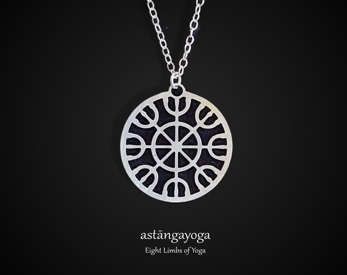Ashtanga Yoga Yantra Necklace, Gold or Silver Plated, Eight Limbs Symbol