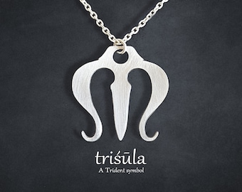 Silver Trishul Necklace, Yoga Trident Pendant, Hindu Jewelry