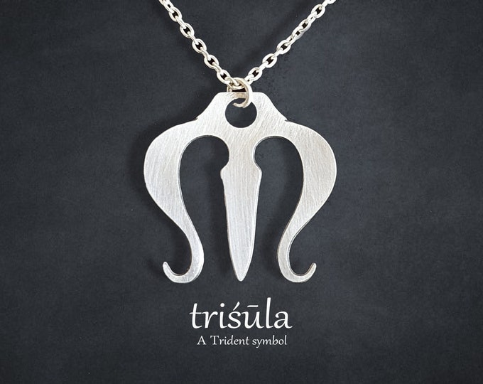 Silver Trishul Necklace, Yoga Trident Pendant, Hindu Jewelry