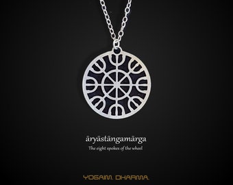 Dharma wheel necklace, Noble Eightfold Path Necklace, Dharmachakra Pendant, Buddhist Necklace, Mandala Jewelry, Yoga Day, Hindu jewelry