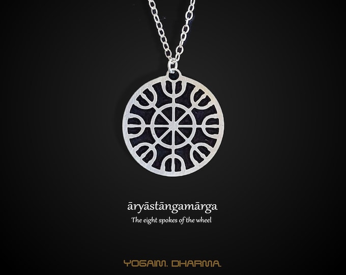 Dharma wheel necklace, Noble Eightfold Path Necklace, Dharmachakra Pendant, Buddhist Necklace, Mandala Jewelry, Valentine's Day Yoga Gift