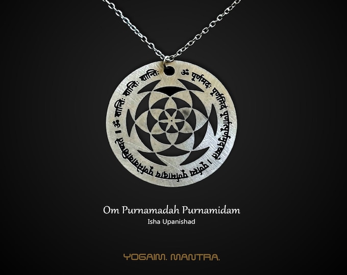 Sterling Silver Om Purnamadah Yantra Necklace, Sacred Geometry Yoga Gift