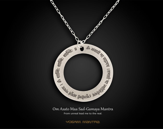 Om Asato Maa Sad-Gamaya Necklace, Sanskrit Mantra Yoga Pendant