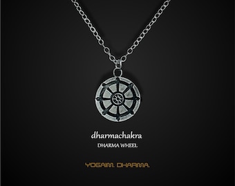 Dharma Wheel Necklace, Noble Eightfold Path, Buddhist Symbol, Dharma Wheel Pendant, Dharma Chakra Necklace, Buddhism Symbol Jewelry