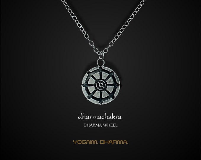 Dainty Dharma Wheel Necklace, Sterling Silver Buddhist Jewelry