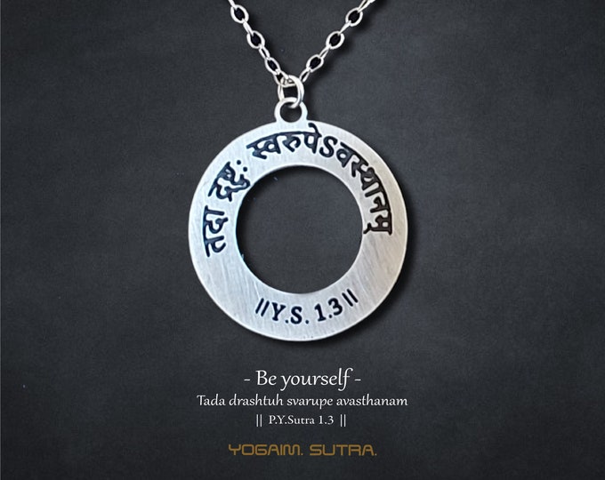 Sanskrit Yoga Sutra Necklace, Sterling Silver, Spiritual Pendant