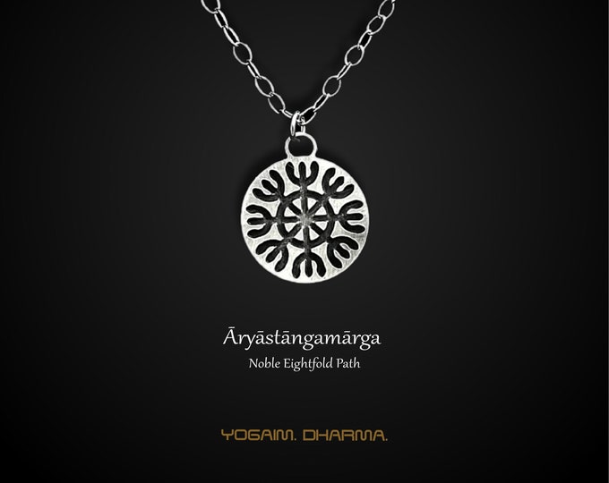 Dharmachakra Necklace, Sterling Silver Dharma Wheel Pendant, Buddhist Gift
