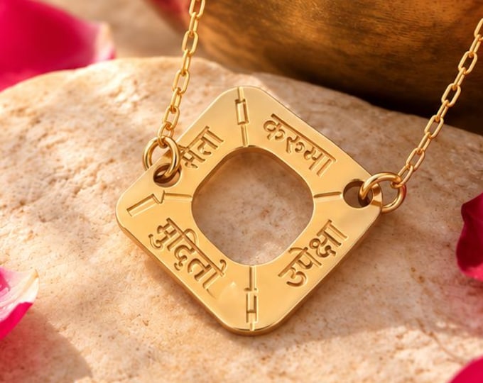 Cultivate an Open Heart – Brahmavihara Gold Necklace, Four Immeasurables Sanskrit Pendant, Buddhist Jewelry, Meaningful Spiritual Gift