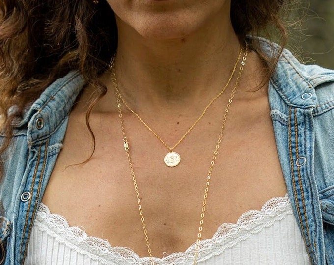 Dainty Om Coin Pendant Necklace, Spiritual Jewelry